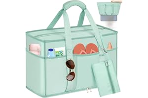 BTNEEU Bolsa de Playa Grande XXL Familiar 50x35x20cm Bolso Plegable Malla de Playa Bolsa de Viaje Extra Grande y Resistente, Juguetes de Arena, Bolsa de Almacenamiento para Jugu