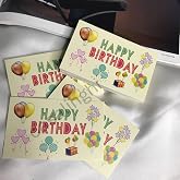 casalinghi Happy Birthday Mesaj Kartı 10 Adet 8x5 cm &ndash; Renkli Tek Taraflı Baskılı K&uuml;&ccedil;&uuml;k Doğum G&uuml;n&uuml; Tebrik Kartı ve Parti Notu