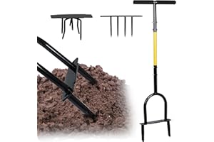 NAIZY Rasen Rakel 3-in-1 Rasenlüfter Manuell Aerifizierer für Rasen Verdickter Stahl Rasen Belüften mit T-Form Komfortgriff & Breite Fußstütze Rasenbelüfter Aerifiziergabel (3 Austauschbar Werkzeuge)