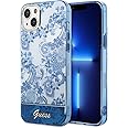 CG MOBILE Guess PC/TPU IML Case With Double Layer Electroplated Camera Outline & Toile De Jouy Extra Protective Shield, Shockproof, Classic Design Compatible With iPhone 14 (Blue)