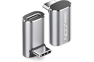 deleyCON Adapter USB-C Kąt 90 Stopni (2 Sztuki) 40Gbps, 240W, 8K60Hz, Aluminiowa Obudowa, Wtyczka Typu C do Gniazda Kompatybilny ze Smartfonem Tabletem Laptopem Notebookiem Switch PC i Wieloma Innymi.