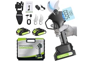RINOXAR PROFESSIONAL Forbici Potatura Elettriche Professionale con Lama SK5, 40mm Brushless Cesoie Potatura Elettriche con 2x 21V/2000mAh Batterie, Display Digitale, Cavo di Allungato, per Giardinaggio