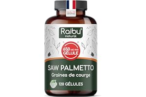 Saw Palmetto - Haute Teneur: 550 mg de Palmier Nain par Gélule (20:1), avec Graines de Courge - 120 Gélules de Palmier Nain pour 4 Mois d’Utilisation - Végan & Sans Additifs - Raibu