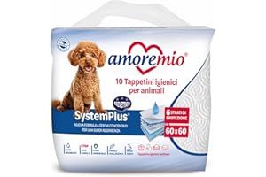 AMORE MIO 10 Tappetini Igienici per Cani, Gatti e Animali Domestici, Super Assorbenti - 1 Confezione da 10 Traversine Cani 60x60 cm