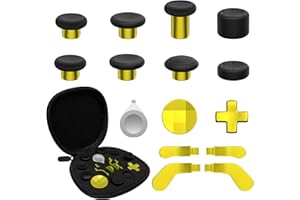 CHARM FOCUS 16-in-1 Metal Thumbsticks Replacement Kits for Xbox Elite Series 2 – Includes Magnetic Joysticks, Paddles, Silicone Caps, D-Pads, Adjustment Tool (Gold)