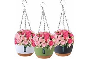 Lighterday Zestaw 3 Wiszących Koszy do Użytku na Zewnątrz i Wewnątrz,Wiszące Doniczki na Rośliny,Wiszące Doniczki z Otworami Drenażowymi i Podstawkami (Mieszane Kolory)