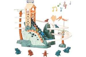 Maycoly Dinosaurier Kletterrutsche Spielzeug Rennbahn Doppelschleifenbahn Rutsche mit Musik Dinosaurier Klettern Treppe Spielzeug für Kinder Intelligenz pädagogische Puzzle Playsets ab 3 Jahre, Grün
