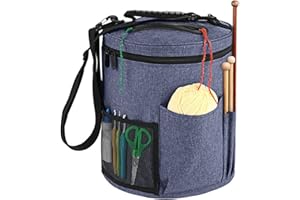 GUKASXI Knitting Bag Yarn Storage Bag Large Yarn Organizer Tote Bag Portable Storage Bag with Handle Strap for Yarns Knitting Needles Crochet Hooks Sewing Tools (Blue)
