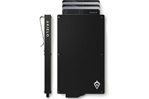 AKIELO RFID-blockerande Korthållare med Pengaklämma och Presentlåda – Minimalistisk Herrkortplånbok och Kontaktlös Kreditkort