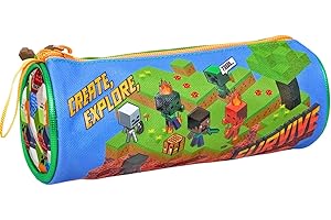 Estuche Escolar Infantil Tipo Tubo para Minecraft Fan – 21x8 cm – Ideal para Primaria (2º a 6º) – 7 a 11 años – Cremallera – Poliéster Resistente – Regalo para Niños – Clondo