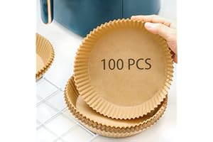 BOZKAA Air Fryer Disposable Paper Liner, 100Pcs Air Fryer Liners, Air Fryer Accessories Food Grade Parchment Paper Oil-Proof, Water-Proof, Baking Paper for Air Fryer,Steamer,Microwave (6.3in Round 100pcs)