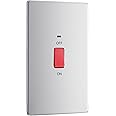 BG Electrical Large Cooker Control Switch Unit with LED Power Indicator, Double Plate, Double Pole, Screwless Front Plate, Premium Flatplate, Brushed Steel, 45A, FBS72