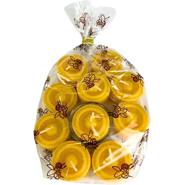 Bienenwachs Teelichter Set – 10 Stück + 1 Glasbehälter, Naturrein