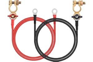 CERRXIAN 1 par de conectores de terminal de batería, 10 AWG, cables de batería rojos y negros, conectores de aleación de cobre con terminal de anillo M8 para automoción, marina, solar, caravana