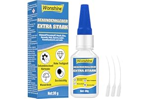 WONSHINE Super Glue Extra Strong, Super Glue, Waterproof and Heat Resistant, with Anti-Drying Tip, Super Glue for Everything, Plastic, Ceramic, Plastic, Glass, Wood, Metal and much more, 30 g
