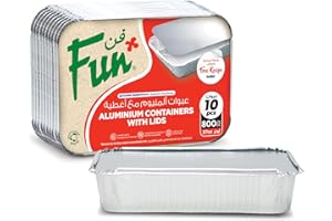 Fun Aluminium Containers with Lids 800Cc (Pack of 10) – Leakproof Food Storage Containers, Durable for Meal Prep, Lunch, Takeout & Kitchen Use