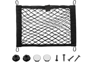 JAMHER 35x25cm Universal Mesh Cargo Net Elastic String Net Mesh Net Pouch Double Layer Cargo Net with Screws & Hooks for Trunk RV Boats Home Cargo Storage – keeps items Organized(1 Pack)