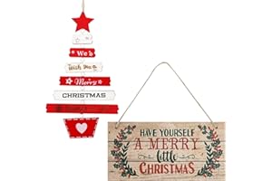 BHGT 2 Pz Cartelli Decorativi Targhe Porta Ingresso Rettangolare Albero di Natale Decorazioni Appendere Ornamenti Natalizi Addobbi per Casa