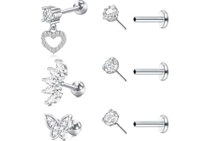 NIUSIMAN Tragus Helix piercing, Oro Argento piercing orecchio tragus Septum piercing argento acciaio chirurgico con orecchio piercing cuore farfalla orecchio piercing gioielli CZ labbra piercing