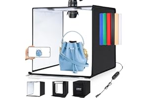 Photo Box, PULUZ Photo Studio Light Box Photography 60cm/24 inch Portable Light Tent LED 5500K White Light Dimmable Large Photo Booth Kit with 6 Backdrops