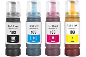 Go Inks Set of 4 Ink Bottles to replace Epson 103 Compatible/non-OEM for EcoTank Printers,Black, Cyan, Magenta, Yellow,70ml