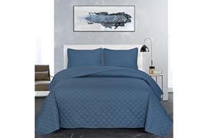 B&B Super King Size Bedspread Bed Throw Embossed Pattern Reversible Quilted Bedspread Set with 2 Pillow Shams - Decorative Quilt Coverlet Bedding Set, Blue