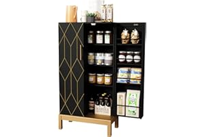 HOLTICO Pantry Cupboard, Kitchen Storage Cabinet With Doors & Adjustable Shelves, Freestanding for Bathroom, Living Room, Black
