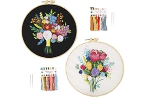 Amfrpar Kit Ricamo Principianti 2 Kit Punto Croce Prestampato, Embroidery Kit, Ricamo Starter Kit, Set Ricamo a Mano con Telaio da Ricamo e Filo per Cucire Attrezzi da Ricamo per Adulti e Bambini