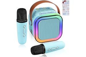 LAMJAD Karaoke Machine Kids for Boys Toys with 2 Microphones,Mini Karaoke Machine Portable Bluetooth with LED Light Cartoon Stickers, Gifts for Gils Boys Birthday Party 3-18Year Old, Home KTV(Blue)