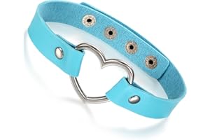 Flongo Leather Choker Necklace for Women: Gothic Heart Leather Choker Necklace Punk Collar Neckband Stainless Steel Chokers