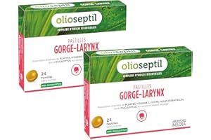 Olioseptil - Pastilles à Sucer Gorge-Larynx - Sans Sucres Ajoutés - Extraits de Plantes, Vitamine C, Cuivre et Huiles Essentielles - Apaise et Assainit la Gorge - Goût Miel Eucalyptus - Lot de 2