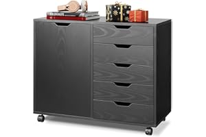 DEVAISE Archivador de 5 Cajones y Armario 2 Niveles, Mueble Bajoescritorio Sólido para Documentos A4/Legal/Letter, Negro