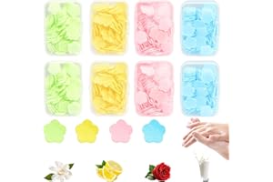 VIDSTW 8 Boîtes Feuille de Savon, Mini Savon Flocons avec Boite Savon, Feuille de Savon de Voyage Forme de Pétale, pour la Salle de Bain, le Camping, les Voyages (4 Parfums)