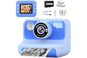 Macchina Fotografica Bambini Istantanea,LETSHAHA 1080P 20MP 10X Macchina Fotografica Istantanea Bambini con 3 Rotoli Carta Termica Nero,Scheda da 32 GB,di Età compresa tra 3 e 12 Anni Ragazzo, Ragazza