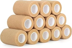 SEADESKY 12 Rollen Selbsthaftende Bandage Cohesive 7,5cm x 4,5m Selbstklebender Verband Haftbandage Elastische Binde Für Erste Hilfe Finger Hand Fixierverband Pet Vet wrap Kohäsive Pflasterverband (Hautfarbe)