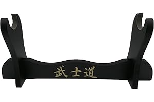 Glac Store® Expositor de pie de 1 plaza terciopelo gris oscuro ante de mesa para Katana tipo Ultimo Samurai Miyamoto Musashi de madera con letras japonesas y repuesto