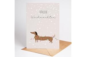 Lovely Cards - Lustige Weihnachtskarte – „Dackel in der Lichterkette“ | Humorvolle Karte zu Weihnachten für Freunde & Familie | Schöne permium Grußkarte | Frohe Weihnachten und schöne Festtage
