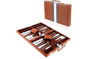 VEHIPA Set de Back-Gammon, Valise de Backgammon 11 Pouces avec Accessoires complets, Set de Jeu de Voyage Portable Backgammon avec poignée pour Adultes (Marron)