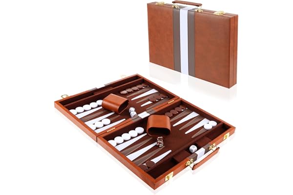 Set de Back-Gammon, Valise de Backgammon 11 Pouces avec Accessoires complets, Set de Jeu de Voyage Portable Backgammon avec poignée pour Adultes (Marron)