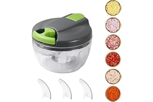 FHISKUNYU Picadora Manual - ​Picador de Verduras ​con 3 Cuchillas Curvas de Acero Inoxidable, ​Picadora de Verduras ​Multiusos para Carnes y Especias - Capacidad 520 ml, Sin Electricidad