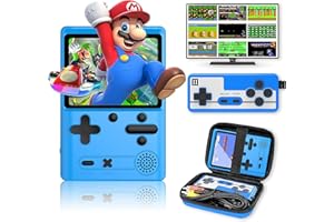 CAWEVON Console de jeu rétro portable, écran de 7,6 cm, console de jeu vidéo portable avec manette de jeu – 500 jeux FC classiques intégrés, prend en charge la connexion TV et deux lecteurs (bleu)