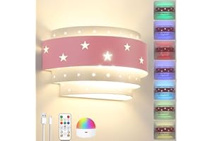 Glowlit Kids Wall Lights Pink Battery Wall Lights with Remote & Touch Control,19 Colours Cute Kids Room Decor for Girls, USB Rechargeable Cordless Wall Lamp for Bedroom Nursery Bedside