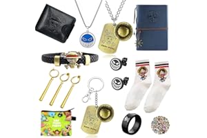 GENERIC XHBTS 65 Set konform One Piece Ohrringe Ring Socken Brieftasche Armband Anime Armbänder Halskette Schlüsselanhänger Notebooks und Anime Aufkleber für Männer Jungen Kappe Cosplay