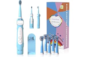 CHAIN PEAK Dinosaur Toothbrush, Kids Sonic Electric Toothbrush for Children, Toddlers Boys Girls Age 3-12 with 30s Reminder, 2 Mins Timer, 5 Modes, 6 Brush Heads, Rechargeable, Wall-Mounted Holder