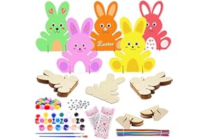 IWTBNOA Hasen aus Holz zum Bemalen, 20 Stück DIY Osterhase Deko, Ostern Basteln Holz mit kulleraugen, Pompons, Ostern Basteln Kinder, Ostern Dekoration, Frühling zum Dekorieren, Ostergeschenk Kinder