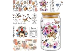 MYHIJU UV DTF Transfer Sticker,5 Blätter Rub on Sticker Aesthetic für Glas Tassen Wasserfeste Aufkleber Rub on Transferaufkleber Tasse Wickeln Rub on Transfers Sticker Set Transfer Papier Becher Stickers