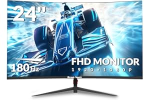 Great voell 24 Inch Curved Monitor, Aspect Ratio, 180HZ, FHD 1080P, LED Display 99% sRGB - Thin Bezel Design - Eye-Care Technology - HDMI DP Connectivity