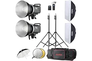 Godox Studio Stroboskop Blitzlicht Kit für Fotografie, 600W Studio Flash Set mit Browns Mount, 2.4G X System Blitzauslöser, Softbox, Stativständer, Reflektor-Aufbewahrungstasche, Regenschirm