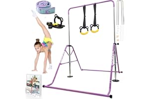 YOUTIFUN 62" Gymnastics Bar 5Height (Steel/Fiberglass) Kids Gym Equipment 5 Level Height Adjustable Pull Up Horizontal Gymnastic Bar, Gymnastics Equipment for Home for Girls & Boys 3 to 12 years old