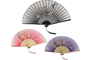 QINCLING 3 Stück Handfächer, Faltbare Fächer Chinesische Fächer Bambus Fächer Chinesische Fächer mit Quaste Folding Hand Fan Hochzeit Taschenfächer Gastgeschenk Fächer Mit Quasten für Hochzeit Sommer Party